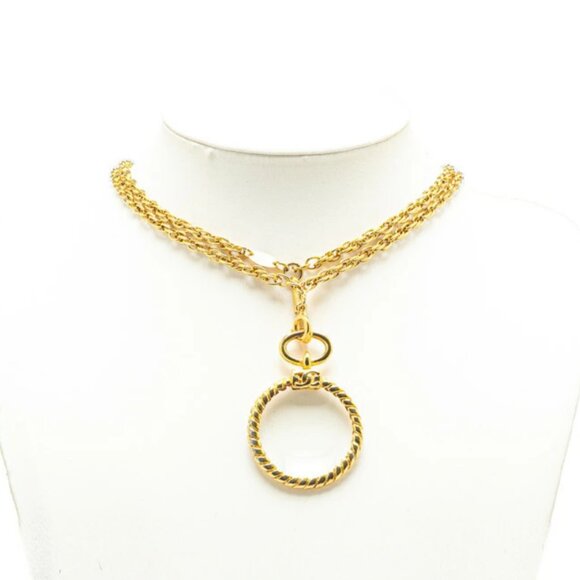 CHANEL CC Logo Twist Rope Loupe Double Chain Necklace 16" Gold Tone Auth - Picture 1 of 8